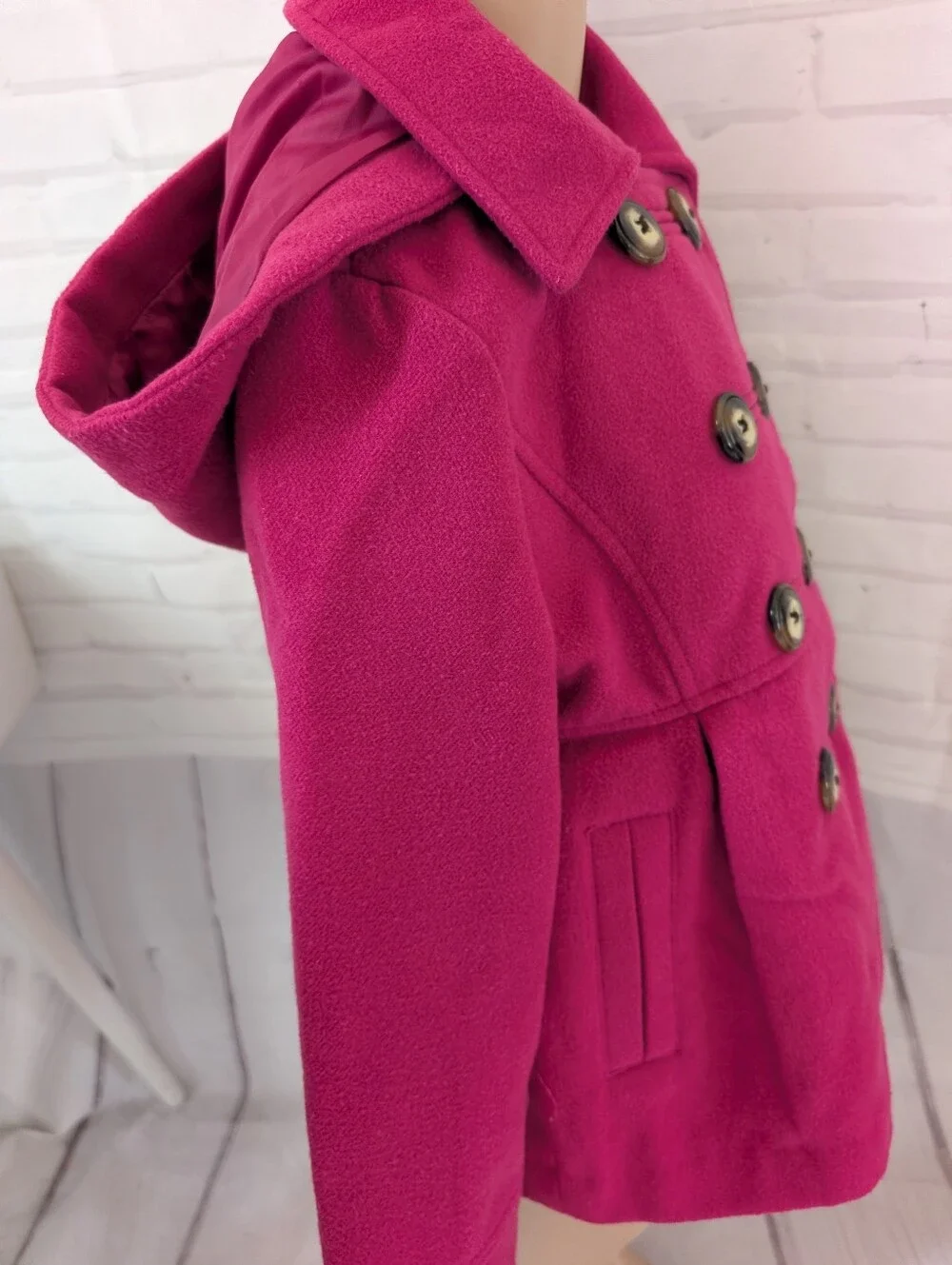 London Fog Fuchsia Double-Breasted Peacoat Size 7-8